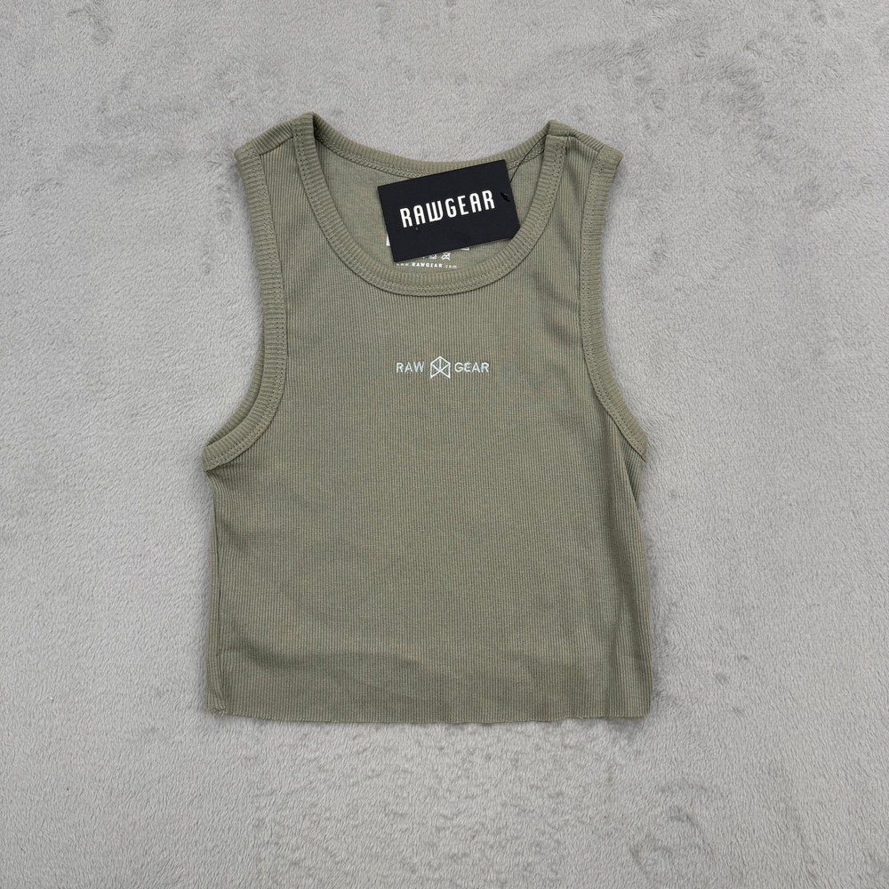 Rawgear Cropped Rib Tee Women XS Sage Green Ribbed Tank Top‎ summer NWT